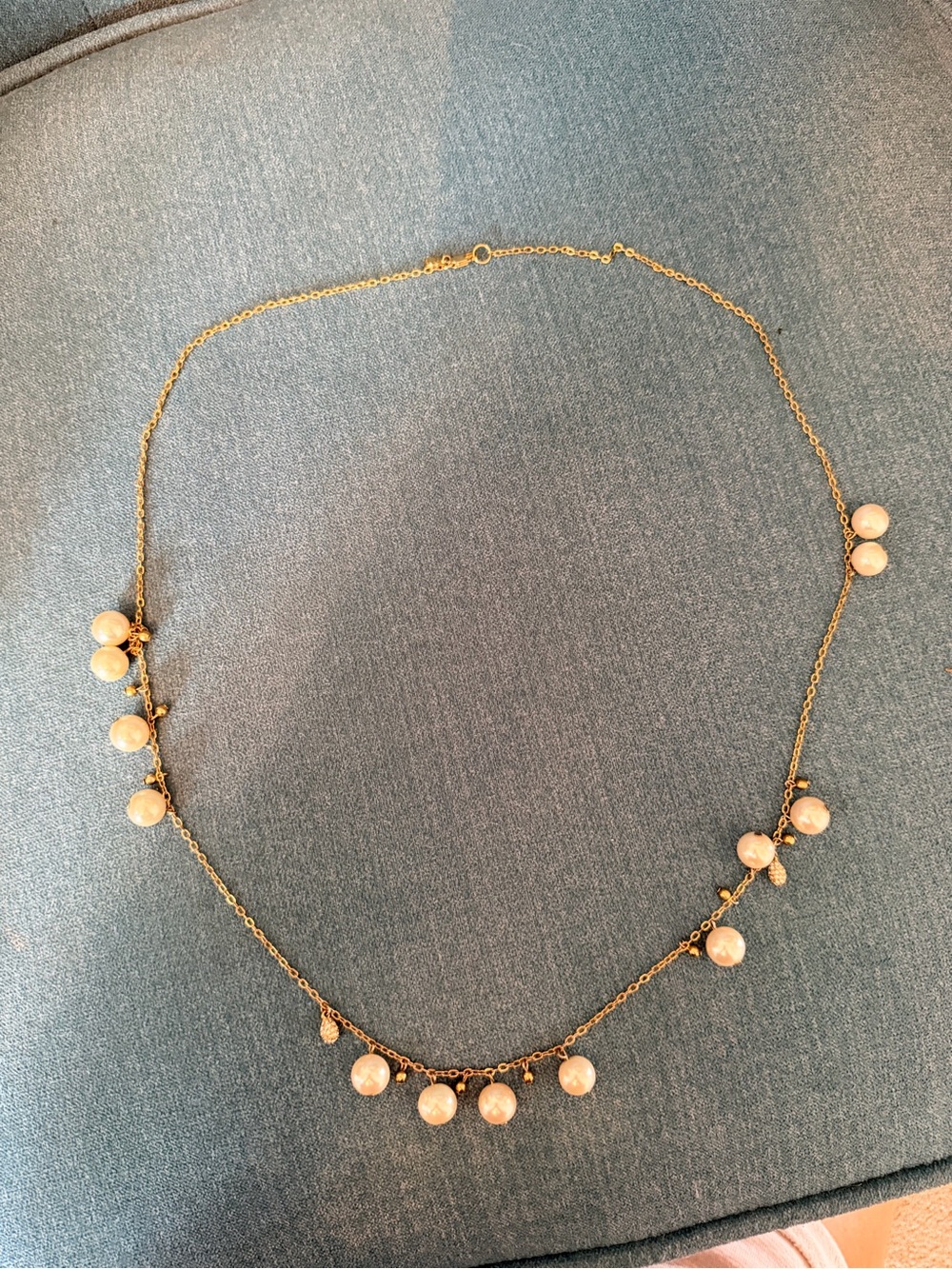 Vintage Gold Pearl Drop Necklace 16”